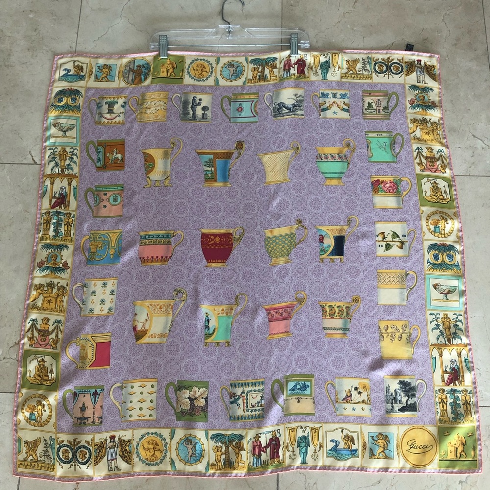Gucci Purple and Multicolor Silk Scarf